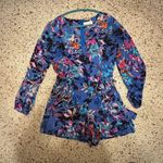 Yumi Kim  Blue Floral Silk "Liz" Romper 3/4 Sleeve Silk With Pockets size medium Photo 5