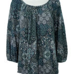 Michael Kors Blue Paisley Floral Scoop Neck Bracelet Sleeve Blouse Top size L Size L Photo 0