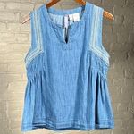 Alya Cotton Chambray Sleeveless Embroidered Blouse Photo 0