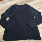 Willi Smith Navy Blue V Neck Knit Sweater Long Sleeve Side Slits Womens XL Photo 0