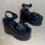 Demonia Wave 13 Goth Bat Buckle Sandals Shoes shiny Black 6" Platform W8 Size 8 Photo 1