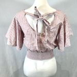 Japna  100% cotton pink blush and white striped smocked crop top size small Photo 2