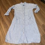 Pure Jill Linen Dress Women XS Button Down Roll Tab Sleeve Pockets Blue Casual Photo 4