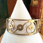 Vintage Brass Openwork rhinestone Cuff Bracelet Photo 7
