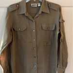 Chicos Design Olive Green Linen Utility Button Up Shirt Women Size M Long Sleeve Size M Photo 0