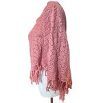 Poncho Open Knit Pink Mini Fringe Gold Thread OSFM Wool Blend XXI Y2K Boho Fairy Photo 4