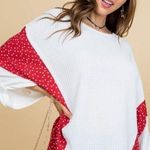 Main Strip Round Neck 3/4 Rolled Up Sleeve Contrast Woven Heart Print Knit Top S Photo 0