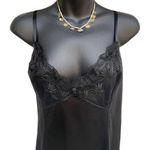 Vanity Fair VTG 80s  Full Slip Dress Floral Sheer Bodice Silky Black Women’s 36 Photo 4