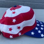 Vintage 90s American Flag USA Red White Blue Stars Striped Snapback Hat Photo 1