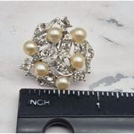 None Silver Tone Crystal & Faux Pearl Cluster Earrings Screw Back Formal Beautiful 1" Photo 6