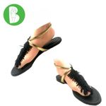 VISCONTI & DE REAU BLACK & GOLD LEATHER WITH FRINGE THONG SANDALS (37) Size 6 Photo 1
