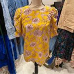 Alex Marie Adorable floral marigold yellow puff short sleeve blouse semi-sheer Photo 2