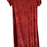 Norm Thompson Dress Vintage 90s Small Red Floral 100% Rayon Short Sleeve‎ Maxi Photo 0