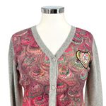 Desigual Printed Cardigan Heart Accent Sweater Sheer Back Size Medium Photo 1