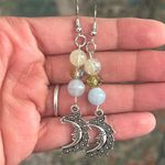 Handmade  Prehnite + Aquamarine + Crystal Moon Dangle Earrings 🌙 Photo 0