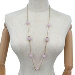 J.Crew  Statement Necklace Long Layering Goldtone Pale Pink Stone Stations Photo 0