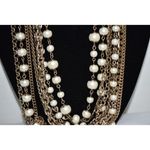 Ann Taylor  Vintage Multi Strand Chain Faux Pearl Gold Tone Toggle Latch Necklace Photo 1