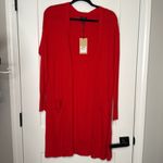 Halogen  Cozy Longline Open Front‎ Cardigan in Red Chinoise - Medium Photo 3