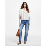 Madewell Shirred Lace Trim Top Blouse Cotton Viscose Lightweight White Small NWT Photo 1