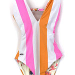 Maaji  Reversible One Piece Swimsuit Floral Striped Pink Orange White M Photo 0