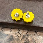 Handmade Yellow Glitter Chrysanthemum Flower Stud Earrings Era Inspired Photo 1