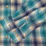 Duluth Trading Co Womens Shirt Top Plaid Button Down Collared Green Blue Large Photo 7