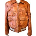 Vintage Casablanca Patchwork Zig Zag Stitch Leather Bomber Jacket Brown Size 42 Photo 0
