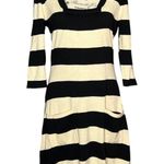 Pink Rose (M) Square Neck 1/2 Sleeve Sweater Dress Wide Stripe Two Pocket Photo 0