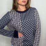 Joie  Blue Paisley Floral Print Wool Cashmere Blend Crewneck Sweater Photo 0