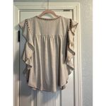 THML  Anthropologie Beige Ruffle Flutter Sleeve Embroidered Aztec Boho Top Medium Photo 5