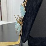 Carol Dauplaise 3D Wire Beaded Butterfly Statement Necklace Blue Gold Gold Photo 4