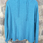 Lou & grey Sweater Blue Woman's Medium Balloon Sleeve Hooded Coastal Cozy Photo 0