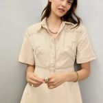 ROSETTA GETTY Beige Twill Cotton Short Sleeve Button Front Dress Size 6 Photo 5