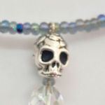 Silver Skull Pendant on Blue Shades Glass Beaded Necklace Photo 2