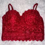 Windsor  Red Bejeweled Rhinestone Lace Crop Top Bra Bralette Bodice Corset Photo 0