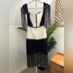 Alexis  Antoinette Embroidered Fringed‎ Midi Dress Black/White Small Photo 2