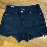 American Eagle Mom Short Size 4 Black Denim Distressed Frayed Comfort Stretch Photo 0