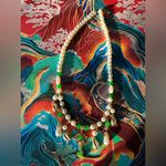 Handmade Elegant Green and Gold Beaded Pearl Necklace Photo 6