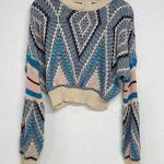En Crême En Crème Cream & Blue Argyle Knit Sweater Balloon Sleeves Womens M Chunky Fall Photo 0