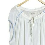 Free People Oversized Top Blouse White Gauze Sheer Tie Neck Blue Trim XS NWOT Photo 6