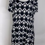 Suzie Black & White Diamond Print Stretchy Short Sleeve Shift Dress XL Photo 11