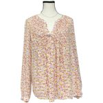 Lucky Brand  Floral Pink and Orange Flowy Smocked Blouse, Size Medium Photo 2