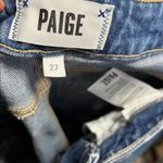 Paige Hoxton Straight Ankle Raw Hem High Rise Indigo Cream Stripe Jeans Size 27 Photo 3