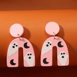 🌸 4 for $20 Halloween Light Pink Moon Pumpkin Printed Clay Textured Earrings Photo 4