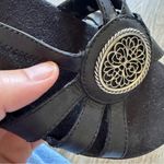 Strictly Comfort Black Leather Strappy Sandals Women 7.5 Low Wedge Shoes Comfort Photo 2