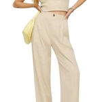Reformation  Tencel Lyocell Pleated Wide Leg Pants Beige Size 10P Career Casual Photo 0