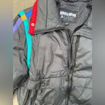 White Stag Vintage 80s  Black Puffer Ski Snowboard Jacket with Colorful Stripes M Photo 2