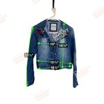 Mudd Women's Blue Denim Trucker Jacket Navajo Blanket Shoulders size Small Photo 6