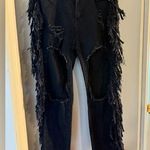 American Bazi  Black Distressed Fringe Jeans Photo 0