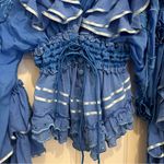 Free People x Fillyboo Lotus Ruffles Buttondown Ribbon Trim Mini Dress Tunic Blue Size XS Photo 4